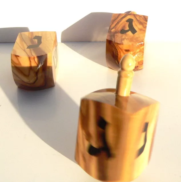 2.7" Olive Wood Hanukkah Dreidel Israel Jewish Craft Spinning Top Game Judaica M 2