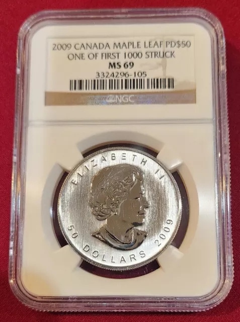 2009 Canada Palladium 1 oz NGC MS69 Maple Leaf One of First 1,000 Struck $50