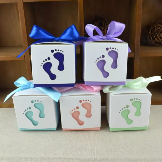 50pcs DIY Candy Boxes Baby Footprint Paper Gift Boxes for Baby Shower Party