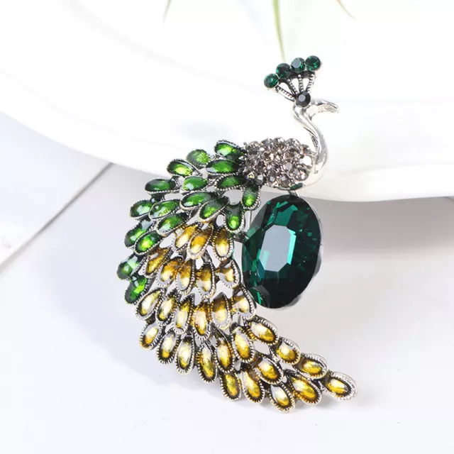 1Pc Green Rhinestone Peacock Brooches Women Office Casual Clothes Brooch Pin_tu