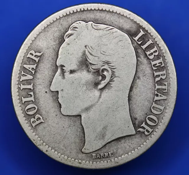 1945 Venezuela 1 Bolivar .835 Silver Coin               [28003]