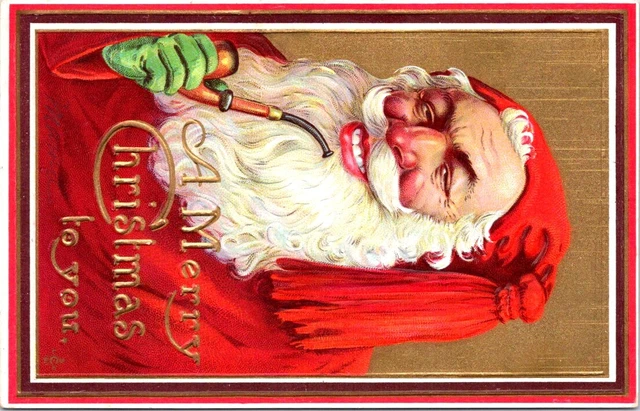 SANTA Smoking a Pipe, CHRISTMAS Greetings Postcard - Series 213 D