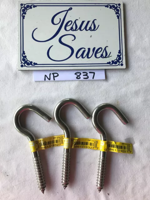 6 - National Hardware N220-822 Screw Hook  3/8" x 4-7/8" Stainless Steel   Np837