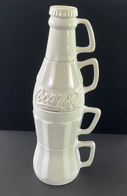 VINTAGE 1996 14 Coca Cola Ceramic Stackable Coke Bottle Mugs Creamer 