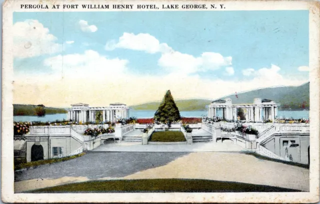 Lake George New York Postcard Fort William Henry Hotel Pergola 1915 OT