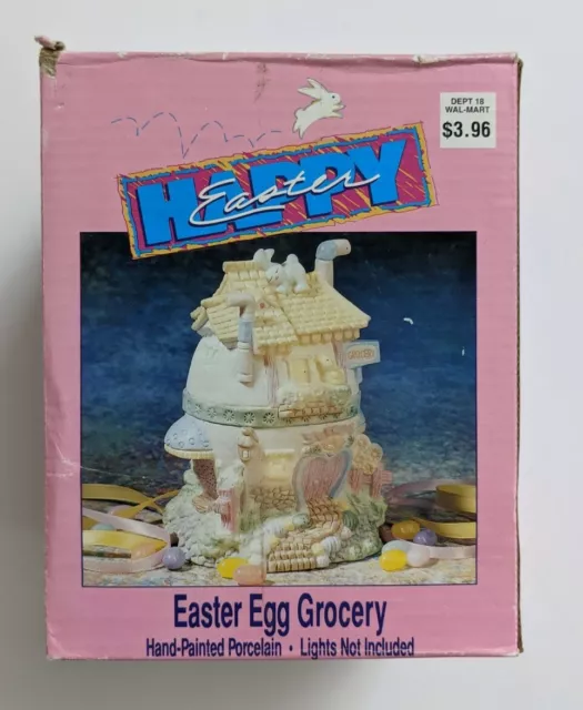 Vintage 1992 EASTER EGG Grocery Porcelain Village Hand Painted, With Box