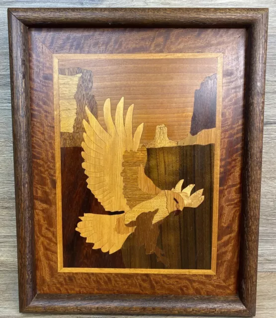 PARROT COCKATOO Inlaid Marquetry Wood Picture Framed 12” x 15” Vintage Gorgeous!