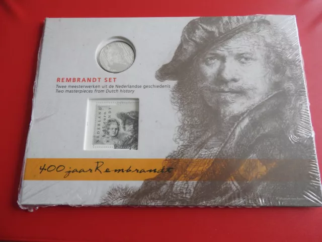 * Niederlande Rembrandt  Set 5 Euro 2006 Silber + Briefmarke/Blister (Ki.17)