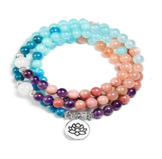 Natural Amethyst Apatite Sunstone 6mm 108 Beads Mala Bracelet Thanksgiving Day