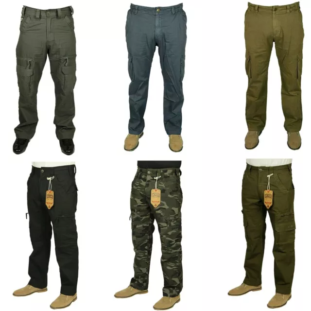 Kam Mens Cargo Combat Trousers Relaxed Fit Camouflage Hiking Casual Working Pant