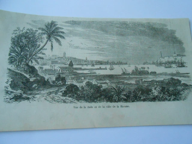 Gravure 1858 - Vue de la rade et de la ville de la Havane