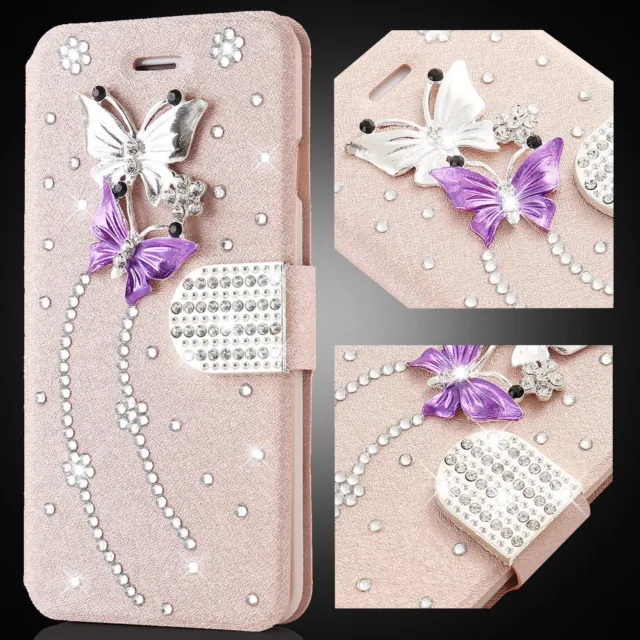 Bling Diamond Crystal Case Leather Flip Wallet Cover For Samsung Galaxy iPhone