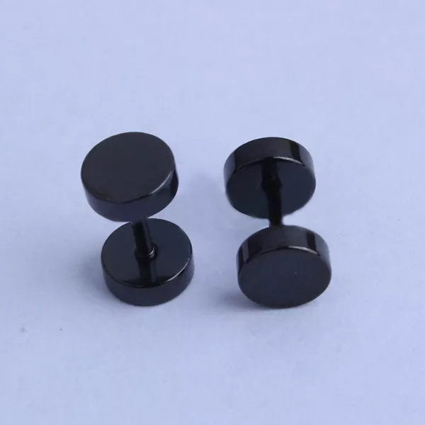 PIERCING FINTO ORECCHINO UOMO ACCIAIO DILATATORE INOX, NERO DISCO 6 MM ku