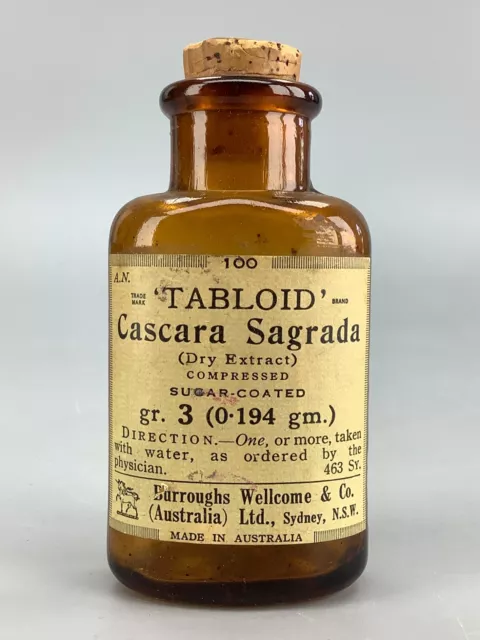 Vintage Tabloid Cascara Sagrada Tablets Bottle Vintage Medical