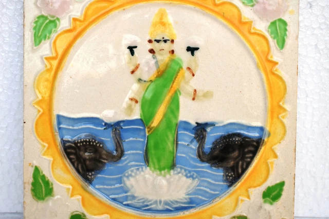 Ancien Sarasvati Ravi Varma Carreau Art Nouveau Majolique Ceramic Porcelain Inde 2