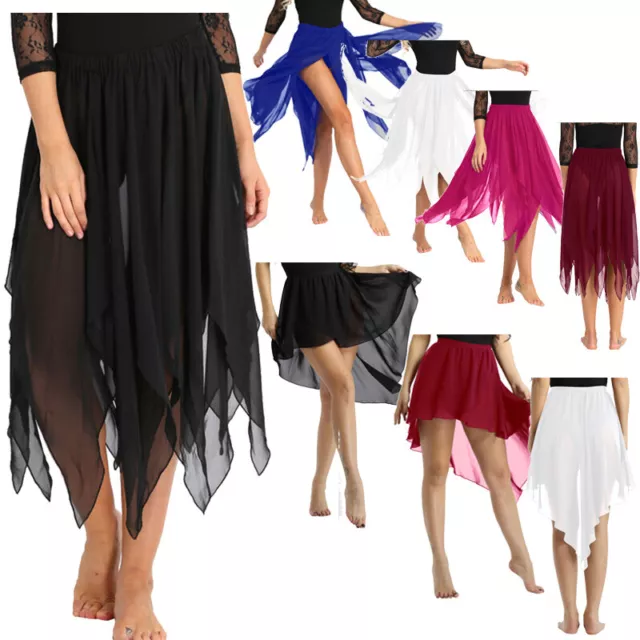 US Women Chiffon High Low Fairy Dress Belly Dance Flowy Asymmetrical Wrap Skirts