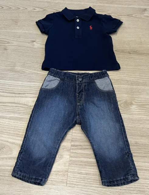 Baby Boys Hugo Boss Blue Jeans & Navy Ralph Lauren Polo Top Age 6 Months