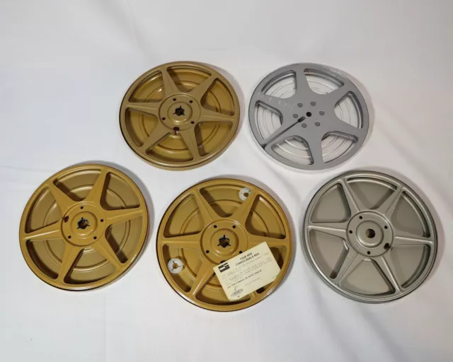 5 VINTAGE 7 inch Film Reel and Canisters