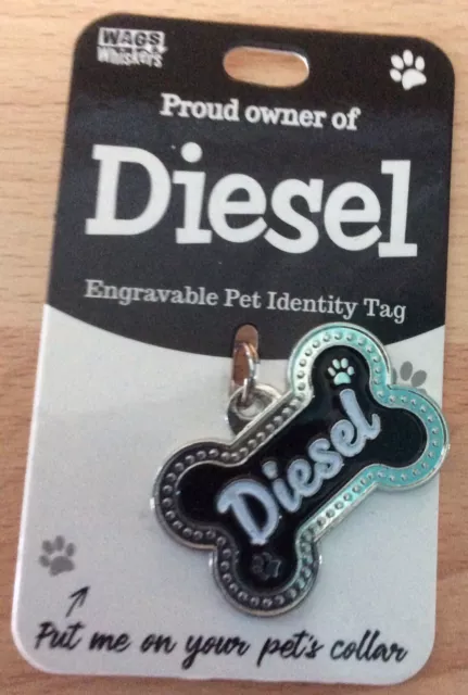 Diesel- Cute Gift- Wags & Whiskers Bone Shaped Engravable Dog Tag