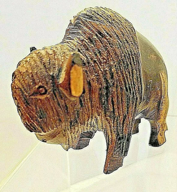 Hand Carved Ironwood Buffalo Bison Beautiful Grains and Detail Polished