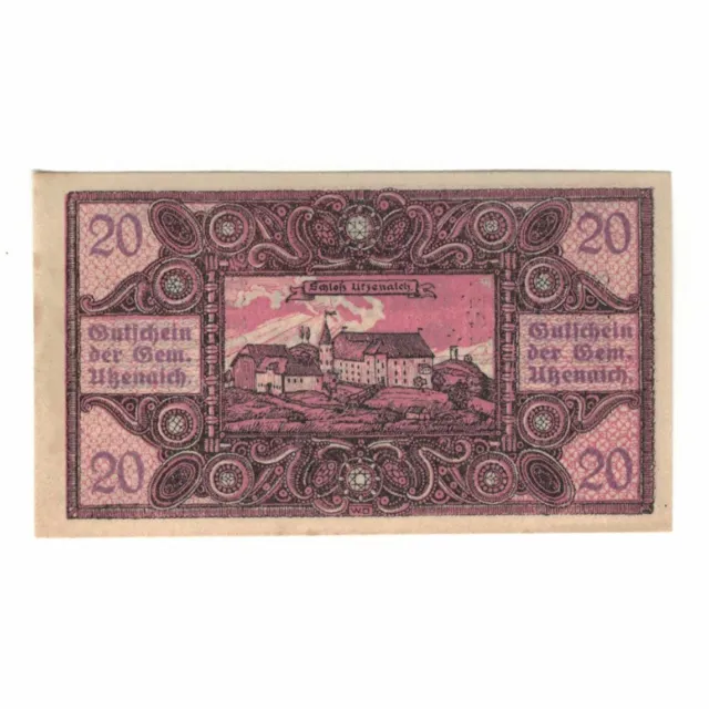 [#323757] Banknote, Austria, Utzenaich O.Ö. Gemeinde, 20 Heller, Texte, 1920, 19