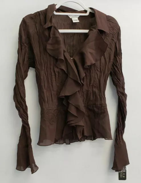 Uniform John Paul Richard Womens Long Sleeve Blouse Dark Brown size M NWT