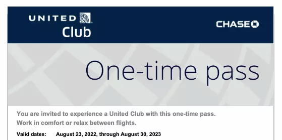 United Club - Two (2) One Time Passes via Electronic Delivery (Exp: 8/30/2023)