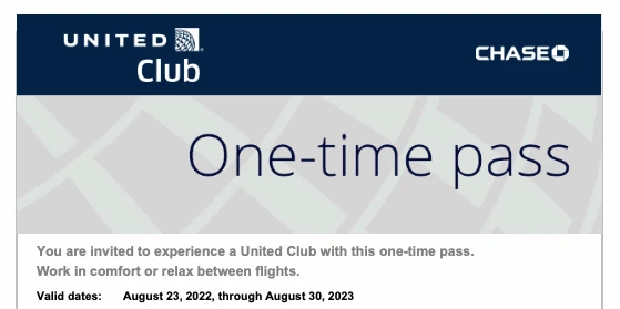 United Club - Two (2) One Time Passes via Electronic Delivery (Exp: 8/30/2023)
