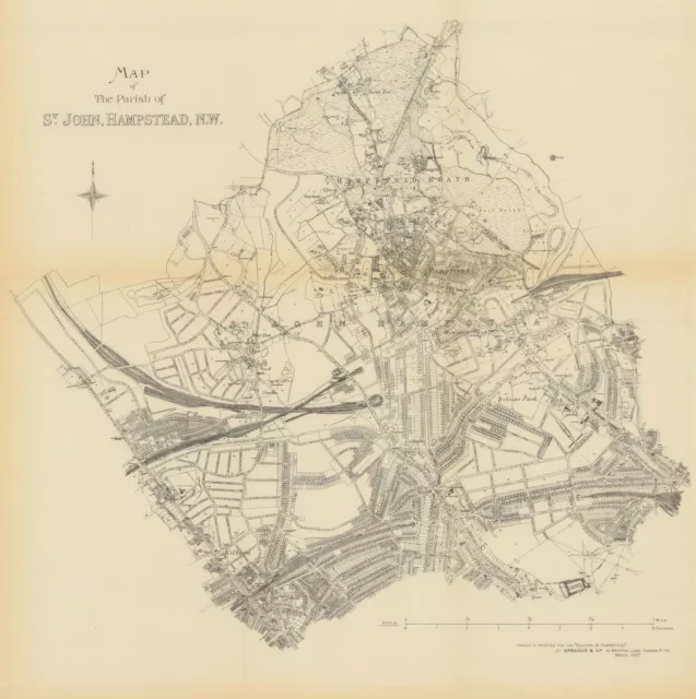 A Map of the Parish of St. John, Hampstead, N.W. by Sprague & Co 1890 old