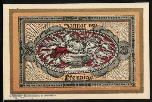 Notgeld Nürnberg 1921, 25 Pfennig, Blumen in einer Vase, Wappen