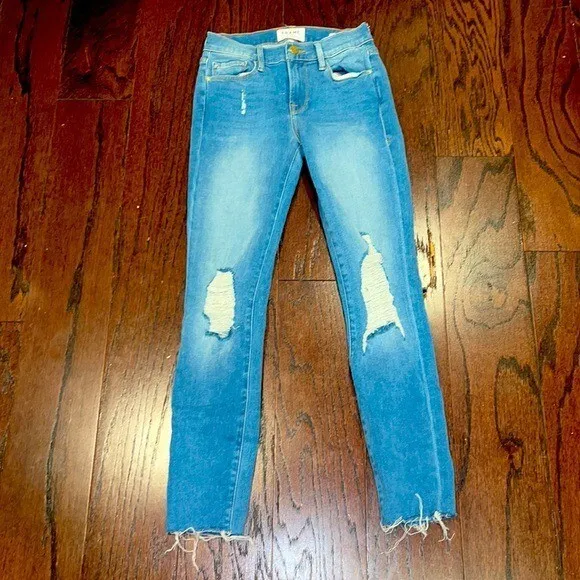 FRAME DENIM Women’s Le Skinny de Jeanne Crop Frayed Ankle Jeans Size 25