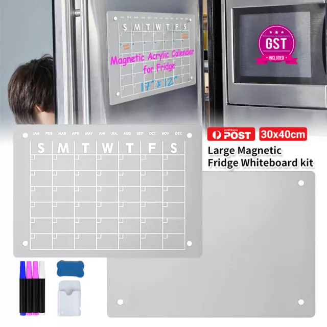 Acrylic Magnetic Calendar for Fridge Clear Dry Erase Calendar with 4 Marker Pens