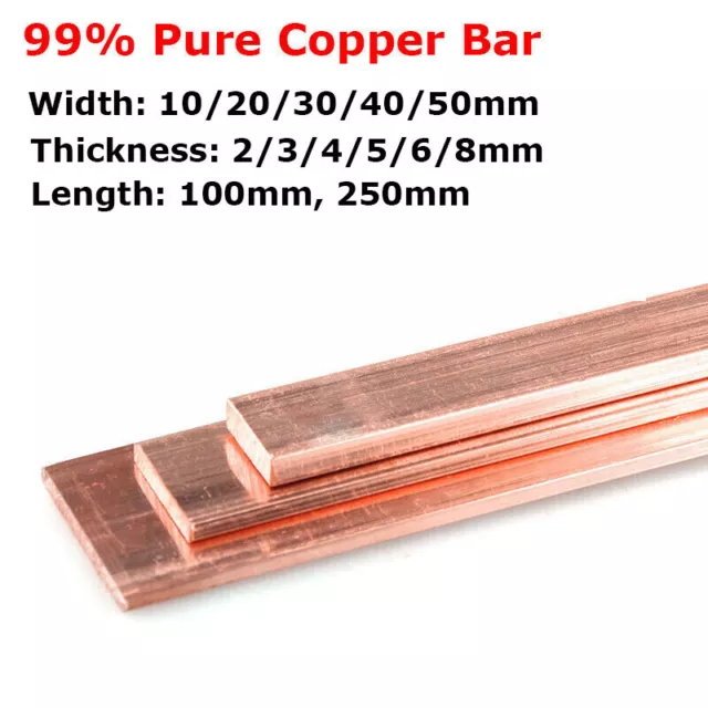 10-50mm 99% Pure Copper Strip Flat Bar T2 Cu Metal Copper Sheet Plate 100/250mm