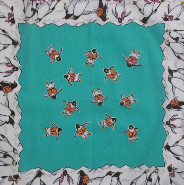Penguin Bandana Novelty Green Square Scarf  21 x 22 Made In USA
