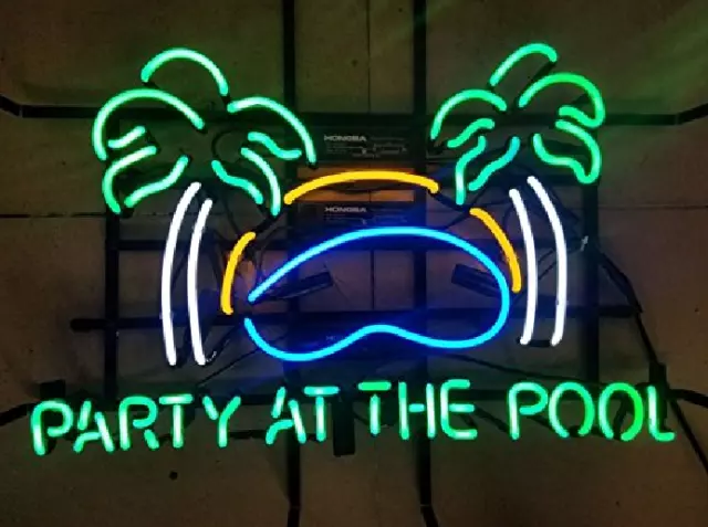 Leuchtreklame Party at the Pool Neon Sign Nachtlicht Kunstwerk Geschenk 19"x15"