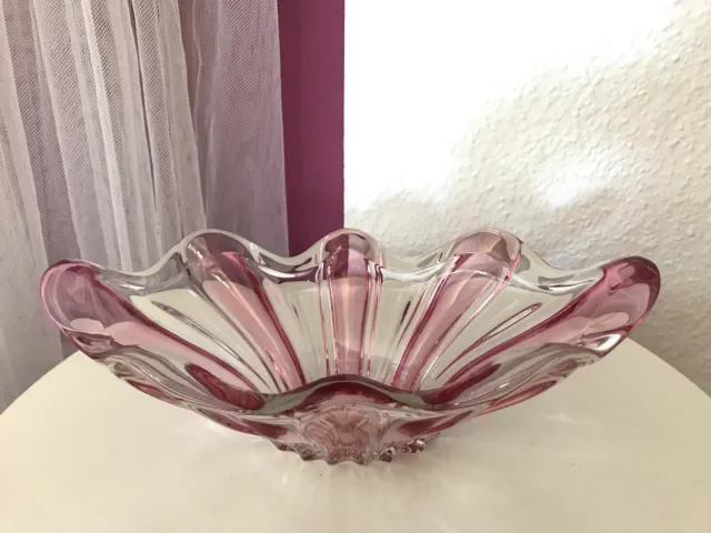 Murano? böhmisch? 60er 70er Jahre ovale Schale Glas rubin rosa schön zipfelig