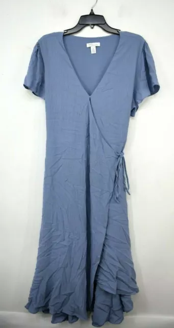 Nordstrom Signature Womens Blue Surplce V-Necl Flutter Sleeve Wrap Dress 16 $299