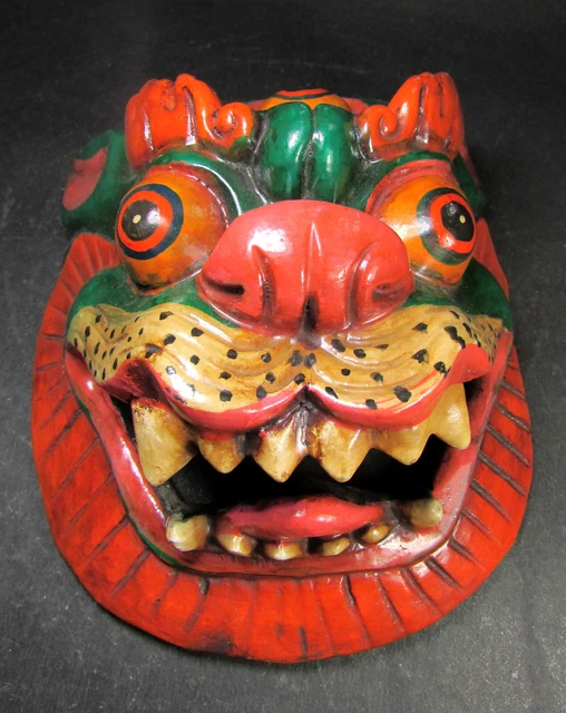 M462 Hand Crafted Wooden Animal Lion carved Mask Wall Hanging Art Decor Nepal
