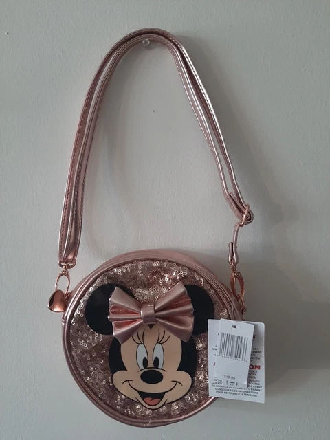 Disney Parks Rose Gold Minnie Mouse Sequined Round Crossbody Bag New With Tags