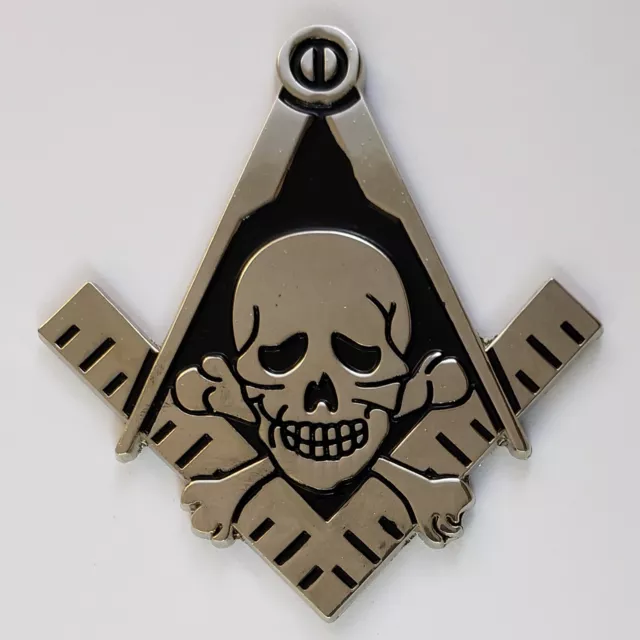 Auto Emblem Square Compass Skull Bones Cut-Out Widows Son (SCA-1011) Mason