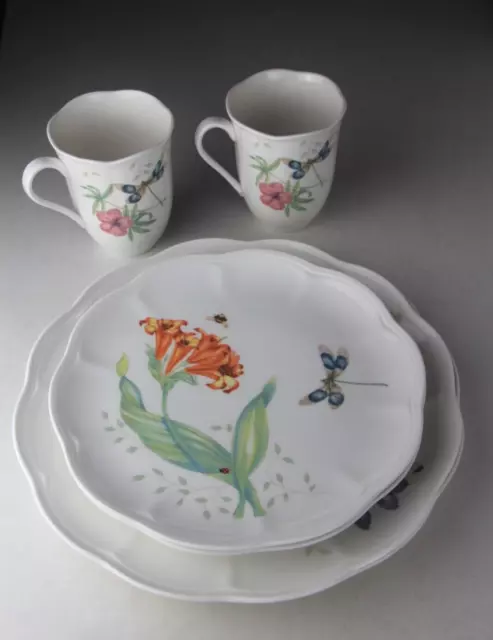 LENOX 6pc Set For 2 BUTTERFLY MEADOW Dinner, Salad Plates & Mugs Lot