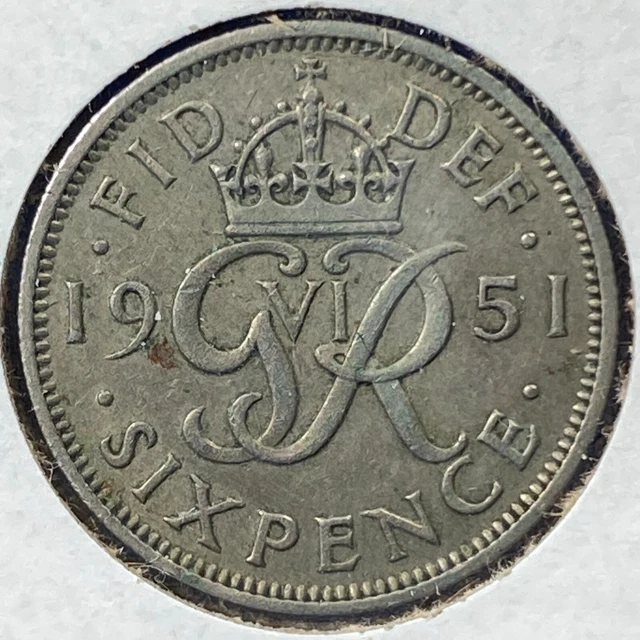 1951 Great Britain Six Pence, George VI, KM# 875 (70038)