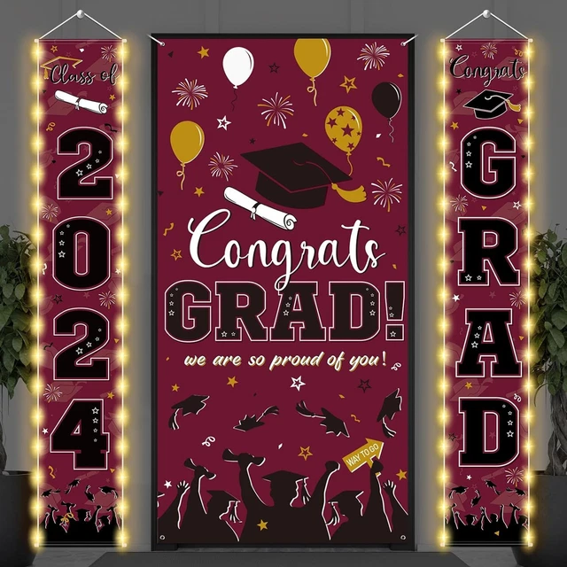 GRADUATION DOOR DECORATIONS Class of 2024 with LED Lights, Congrats