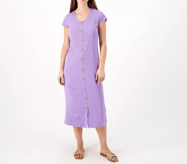 ~ New Denim & Co Naturals Slub Jersey Midi Dress Soft Amethyst Plus Size 2X