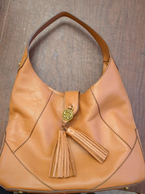 Emma Fox Brown Leather Satchel 9" by 13" Bag, 9" Strap to Bag