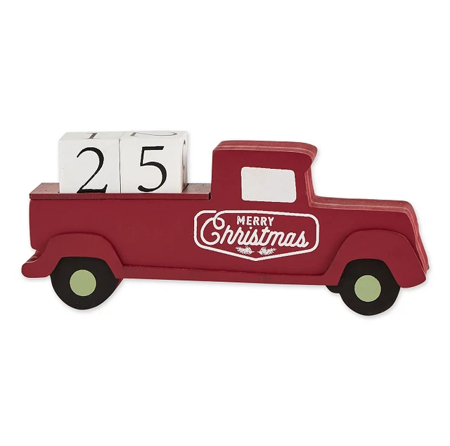 Christmas Tree Red Truck Tabletop Block Calendar Decorative Wooden Home Decor