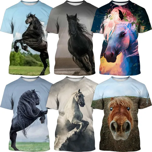 T-shirt casual donna/uomo cavallo animale stampa 3D manica corta top S-5XL