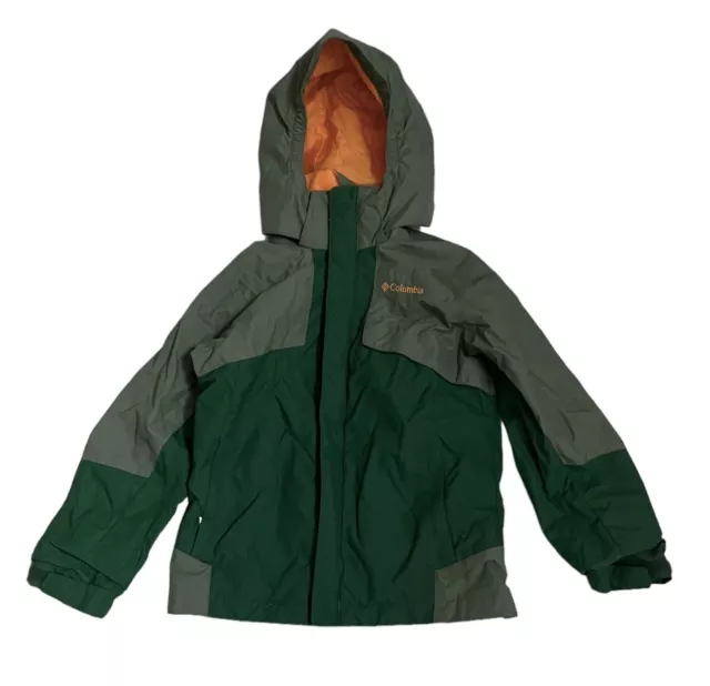 Columbia Interchange Outgrown Boys Sz S Hooded Ski Jacket Green/Orange No Liner