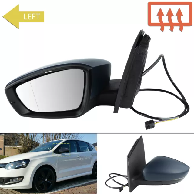 Left Near Side Primed Wing Door Mirror Heated Electric For VW Polo MK5 6R 09-18