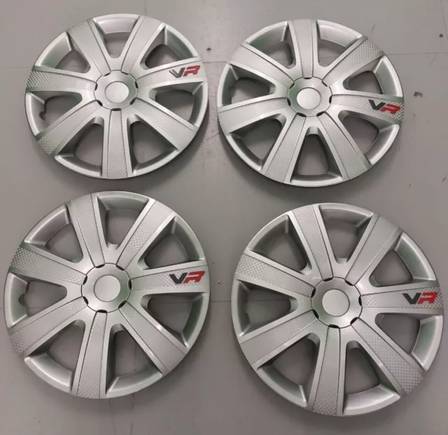 14" x 4 Wheel Trims Silver Carbon Effect Hub Caps Fits Hyundai i10 Alloy Look.